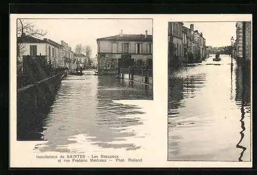 AK Saintes, Inondations, Les Beaupeux et rue Frederic Mestreau, Hochwasser
