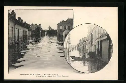 AK Saintes, Inondations, Route de Bussac et rue Bassompierre, Hochwasser