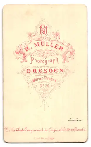 Fotografie R. Müller, Dresden, Marien-Str. 26, Bürgerlicher Herr im Anzug mit Schnäuzer