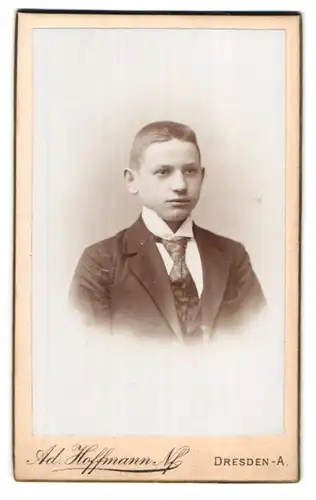 Fotografie Ad. Hoffmann Nf., Dresden-A., Waisenhausstr. 38, Junger Mann im Anzug mit Krawatte
