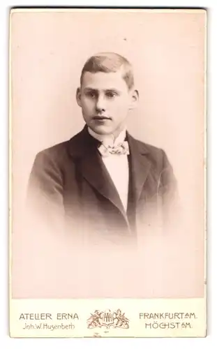Fotografie Wilhelm Husenbeth, Frankfurt a. M., Kaiserstr. 5 a, Junger Herr im Anzug mit Fliege