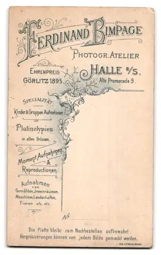 Fotografie Ferdinand Bimpage, Halle a /S., Alte Promenade 9, Stattlicher Herr im Anzug mit Zwicker und Vollbart