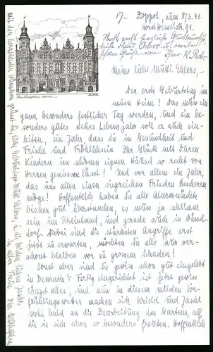 Briefkopf Zoppot 1941, Blick auf das Zeughaus