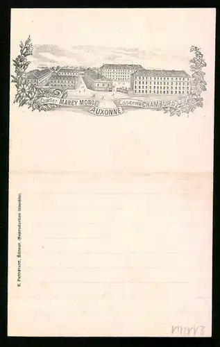Briefkopf Auxonne 1911, Quartier Marey Monge, Caserne Chamburd, Blick auf die Gebäude