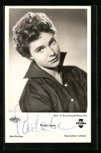AK Schauspielerin Paola Loew in dunkler Bluse, Autograph