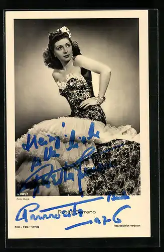 AK Schauspielerin Rosita Serrano im Rüschenkleid, Autograph
