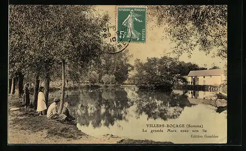 AK Villers-Bocage, La grande Mare avec son ile