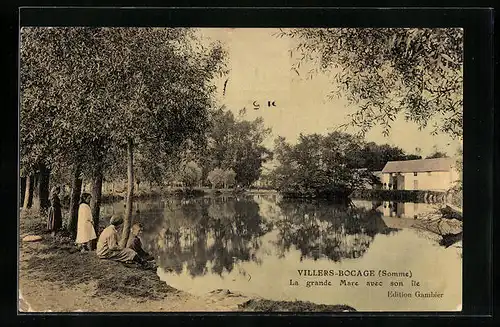 AK Villers-Bocage, La grande Mare avec son ile