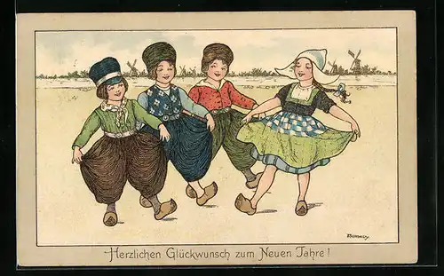 Künstler-AK Florence Hardy: Kleine Holländer beim Tanz