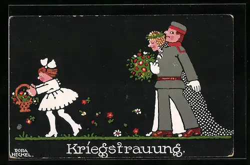 Künstler-AK Dora Heckel: Kriegstrauung, Soldat bei Hochzeit