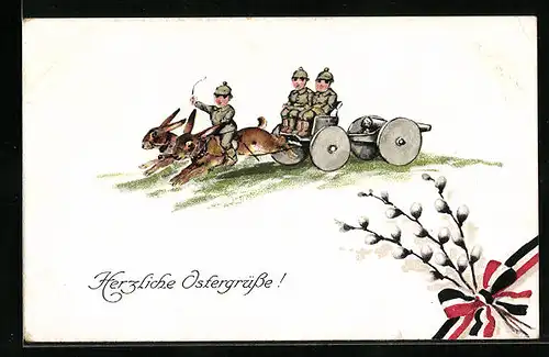 Künstler-AK Ad. Hoffmann unsign.: Soldaten mit Hasengespann und Geschütz