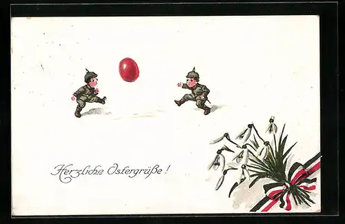 Künstler-AK Ad. Hoffmann unsign.: Soldaten spielen mit Osterei