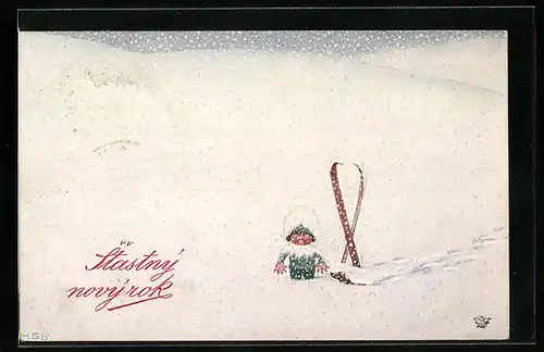 Künstler-AK H.S.B.: Eingefrorener Knabe im Schnee