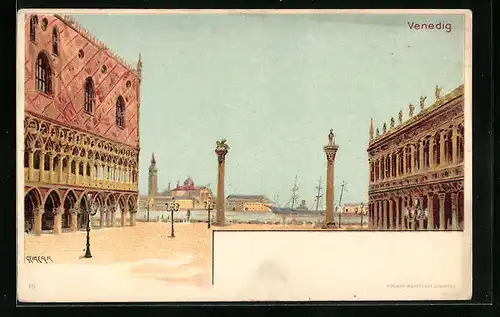 Künstler-AK Richard Hegedüs-Geiger: Venedig, Dogenpalast am Marcusplatz