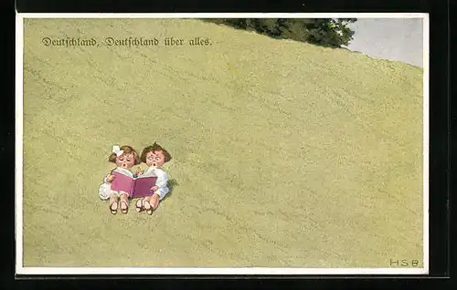 Künstler-AK H.S.B.: Kinder auf einer grünen Weise