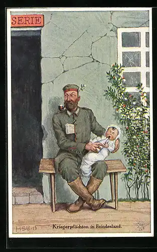 Künstler-AK H.S.B.: Kriegerpflichten in Feindesland