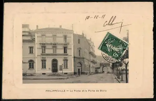 AK Philippeville, La Poste et la Porte de Stora