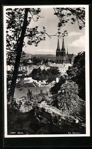 AK Skien, Teilansicht mit Kirche