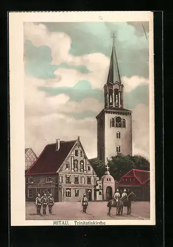 AK Mitau, Trinitatiskirche, Deutsche Soldaten in Uniform