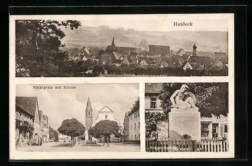 AK Heideck, Marktplatz mit Kirche, Kriegerdenkmal, Panorama