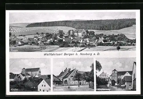 AK Bergen b. Neuburg a. D., Brauerei, Kirchenweg, Kirche