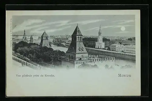 Mondschein-AK Moscou, Vue générale prise du Kremlin