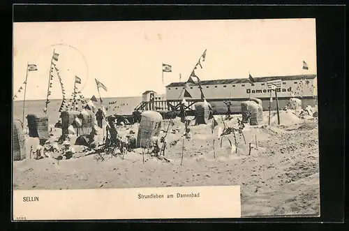 AK Sellin, Strandleben am Damenbad