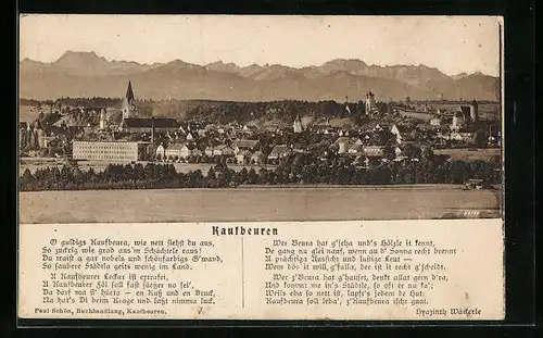 AK Kaufbeuren, Ortsansicht mit Gebirge, Gedicht