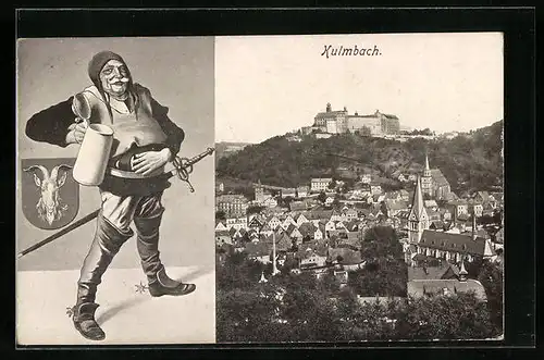 AK Kulmbach, Ortsansicht, Figur mit Bierkrug