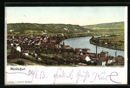 AK Waldshut, Ortsansicht und Fluss aus der Vogelschau