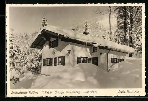 AK Neubiberg, Suttenhütte der Ortsgruppe Neubiberg-Ottobrunn im Schnee