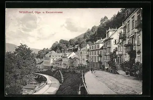 AK Wildbad, Blick auf Olga- und Kernerstrasse