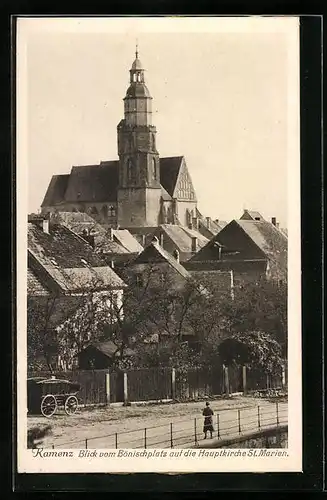 AK Kamenz, Blick vom Bönischplatz auf die Hauptkirche St. Marien