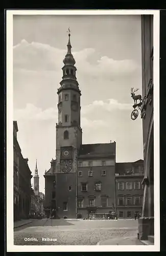 AK Görlitz, Rathaus mit Brunnen