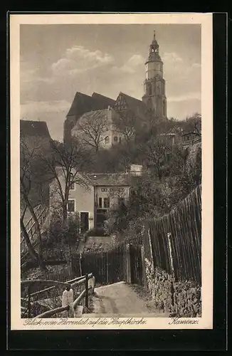 AK Kamenz, Blick vom Herrental auf die Hauptkirche