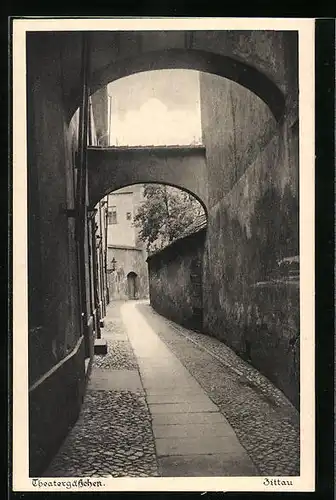 AK Zittau, Strasse Theatergässchen mit Baum