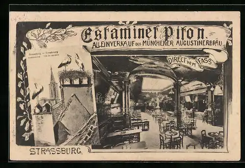 AK Strassburg, Gasthaus Estaminer Piton, Gastraum, Storchennest