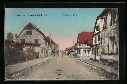 AK Drusenheim i. Els., Blick in die Hauptstrasse