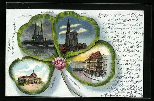 Lithographie Strassburg, Kammerzellsches Haus, Garnisonkirche, Münster, Kleeblatt