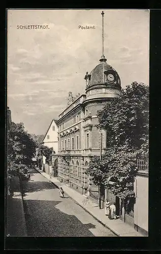 AK Schlettstadt, Strassenpartie beim Postamt