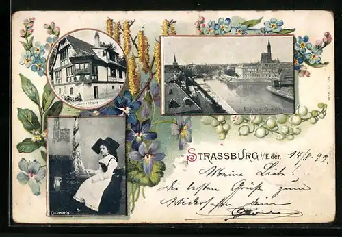 AK Strassburg, Bauernhaus, Blick von der Germania, Elsässerin