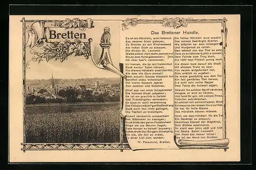 AK Bretten, Das Brettener Hundle, Ortspartie mit Kirche