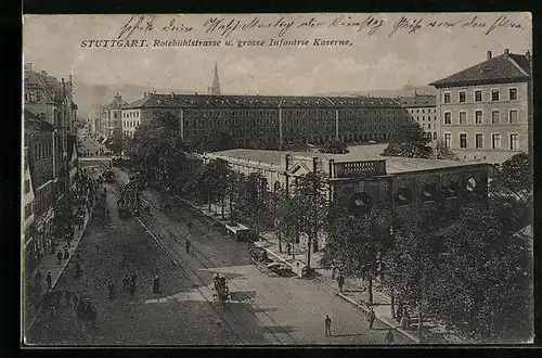 AK Stuttgart, Rotebühlstrasse u. grosse Infanterie Kaserne