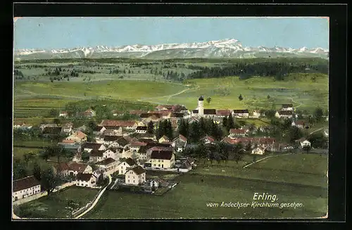 AK Erling, Ortsansicht vom Andechser Kirchturm aus gesehen