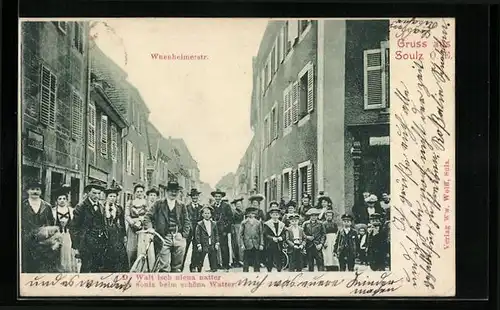 AK Soulz, Wuenheimerstrasse, Bürger in feiner Kleidung
