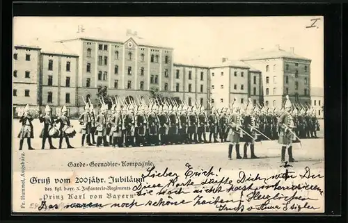 AK Ganzsache Bayern PP15D13 /01: Augsburg, 200jähr. Jubiläum des Kgl. bayr. 3. Inf.-Regiments Prinz Karl von Bayern