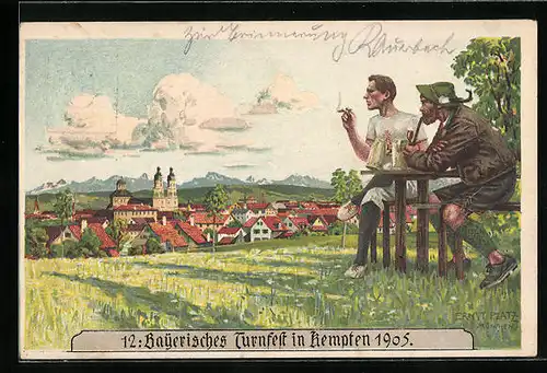 Künstler-AK Ganzsache Bayern PP15C76 /01: Kempten, 12. Bayerisches Turnfest 1905