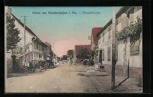 AK Gundershofen, Abendstimmung in der Hauptstrasse