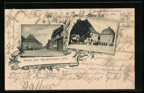 AK Geudertheim, Gasthaus zum Schwanen, Dorfstrasse