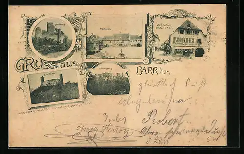 AK Barr, Gasthaus zum Hechten, Marktplatz